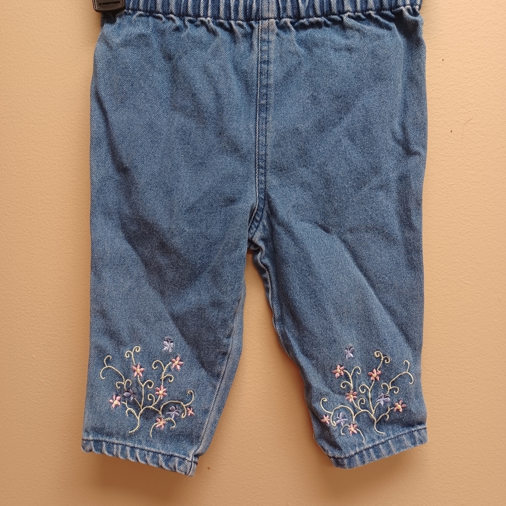 Baby Girl Jeans with Floral Embroidery At Cuffs 12 Months